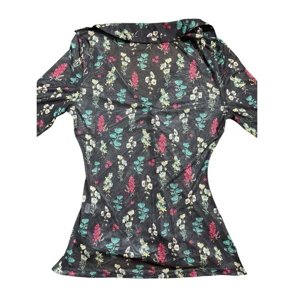 Natural Life Carina Floral Mesh Sheer Button Front Top Boho Womens Sz L - Picture 5 of 9